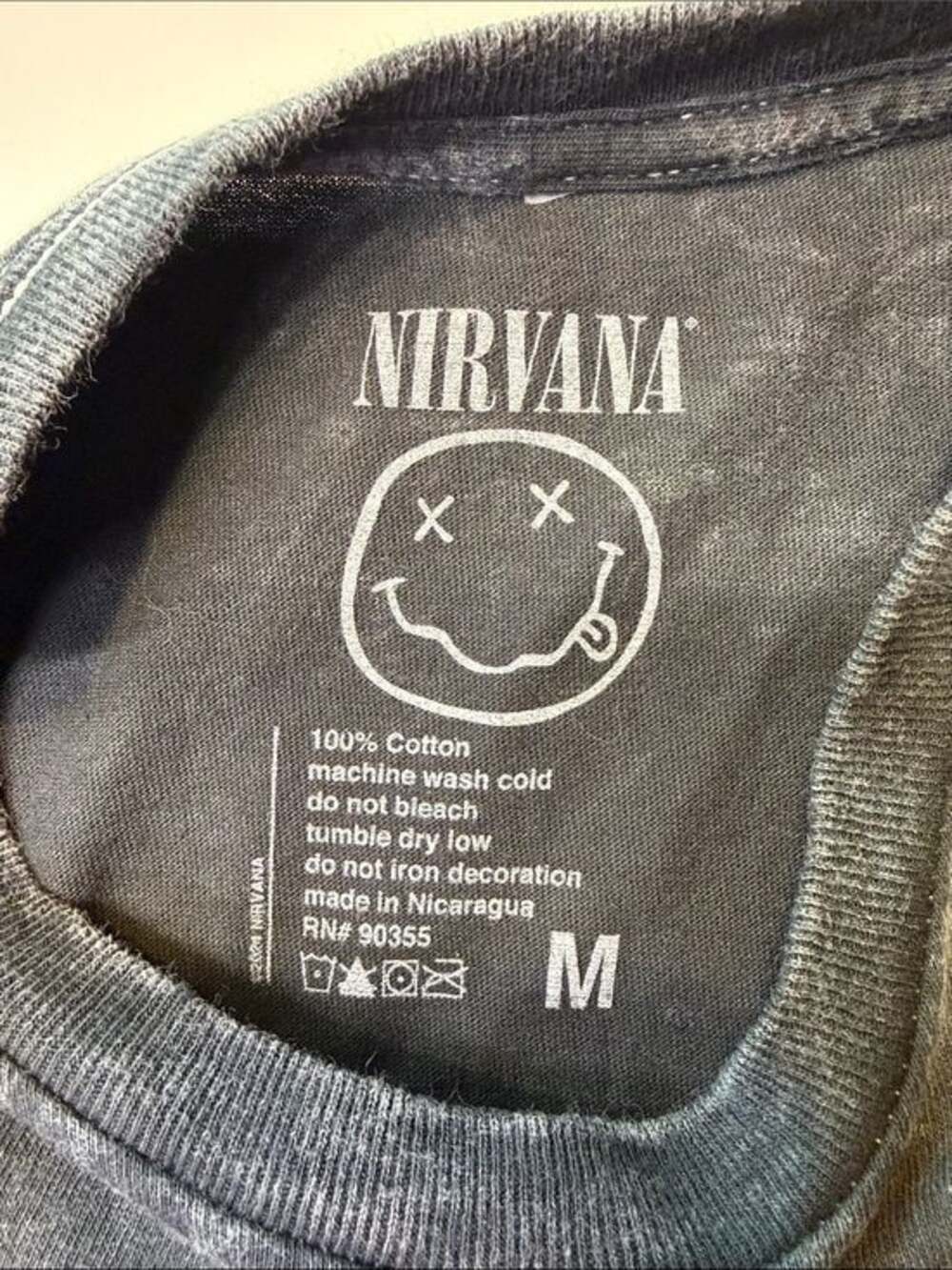 NIRVANA In Utero Acid Wash Black Tee with Purple & Lime Angel Graphic - Picture 4 of 7